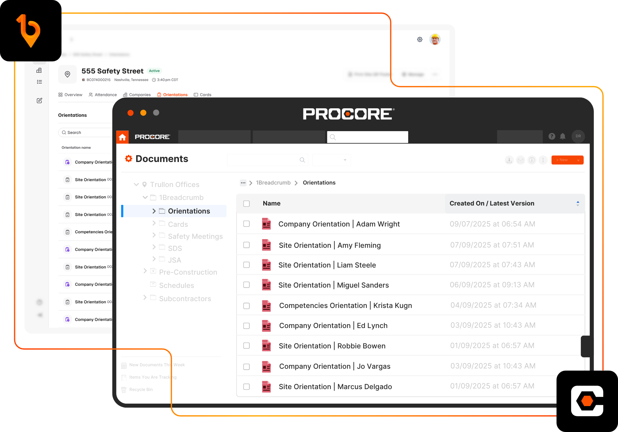 NextGen Orientations Procore Integration View • Construction OSHA Safety & Health Compliance Software Program